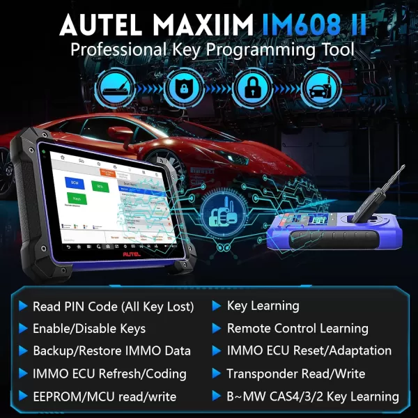 Autel MaxiIM IM608 II Key Fob Programming Tool, Upgrade of IM608 PRO/IM608/IM508, Top IMMO Functions with XP400 Pro Key Programmer, Advanced J2534 ECU Programming &amp; Coding, Bi-Directional, 40+Services