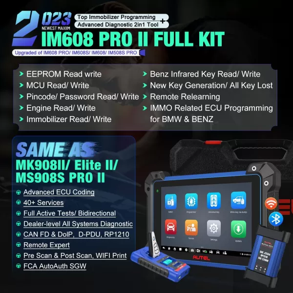 Autel MaxiIM IM608 PRO II Top Key FOB &amp; Immobilizer Programming Tool, 2023 Android 10 Enhanced of IM608S/ IM608 II, [Valued $1316] Key Programmers, OE ECU Coding, Bidirectional, 4GB+ 128GB, 40 Service