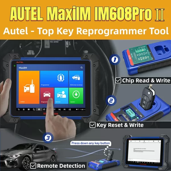 Autel MaxiIM IM608 Pro 2 II IM608PROII, Key Fob Programmer Tool Key Creation Chip Read/Write/Clone ECU Programming 36+ Functions with MaxiFlash JVCI and XP400 Pro, 2023 Upgrade of IM608Pro IM608II