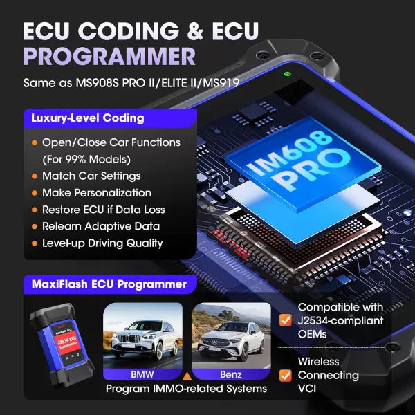 Autel MaxiIM IM608 Pro Key Fob Programming Tool, 2 Years Free Update, 2024 Same Functions as IM608S II/IM608 PRO II, with XP400Pro, IMKPA Kit, G-BOX3 &amp; APB112, ECU Coding, Bi-Directional, 38+ Services
