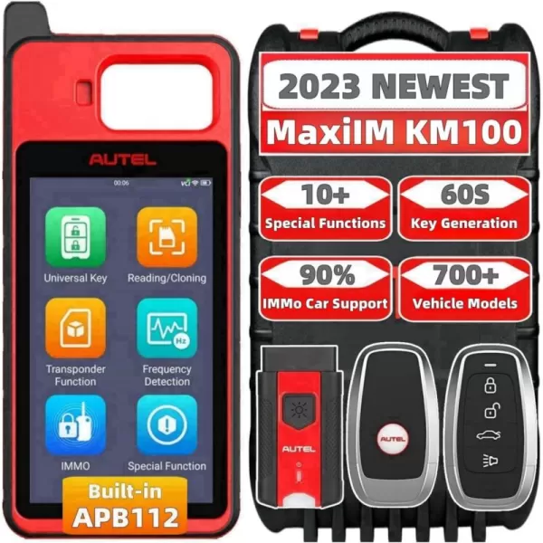 Autel MaxiIM KM100 Key Fob Programmer Immobilizer Tool Key Creation IMMO Learning Chip Read/Write Cloning Frequency Detection Program Autel IKey for BMW Volkswagen Toyota Honda&amp;General Motors