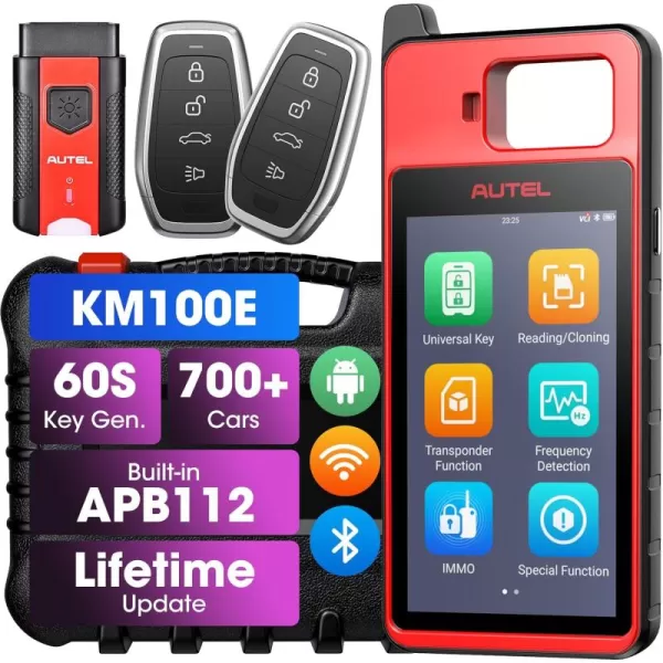 Autel MaxiIM KM100 Key Fob Programming Tool, Autel key programmer 2024, F REE Renewal, 60S Key generation, Transponder Chip Function, Guided Immobilizer for 90% Cars, Same as KM100E/X, 2 Blank IKEY in