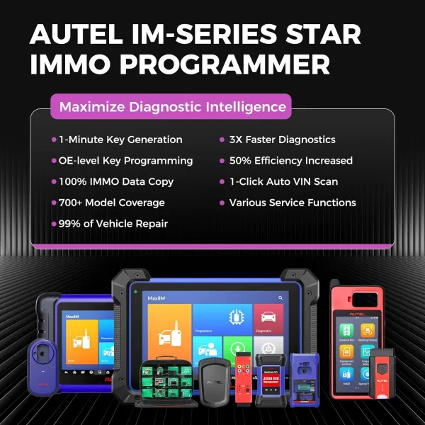 Autel MaxiIM KM100 Key Fob Programming Tool, Autel key programmer 2024, F REE Renewal, 60S Key generation, Transponder Chip Function, Guided Immobilizer for 90% Cars, Same as KM100E/X, 2 Blank IKEY in