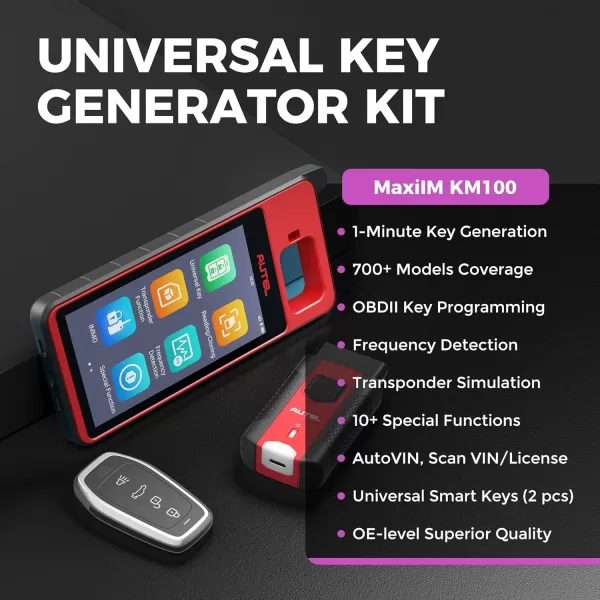 Autel MaxiIM KM100 Key Fob Programming Tool, Autel key programmer 2024, F REE Renewal, 60S Key generation, Transponder Chip Function, Guided Immobilizer for 90% Cars, Same as KM100E/X, 2 Blank IKEY in