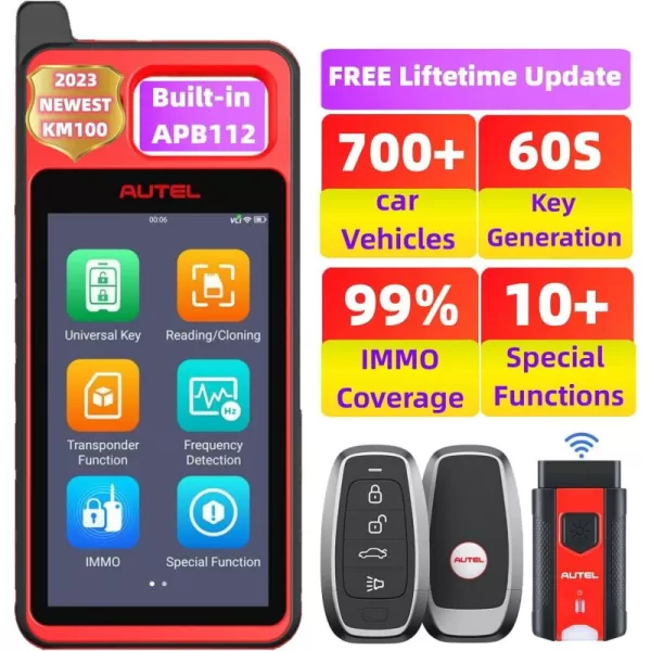 Autel MaxiIM KM100 Key Fob Programming Tool, Lifetime Free Updates, 2023 Newest Lite of IM508 IM608 Key Programmer, 99% OBD IMMO Keys, 60s Key Creation, with 2PCS Smart IKEYs, Chip Read Write Clone