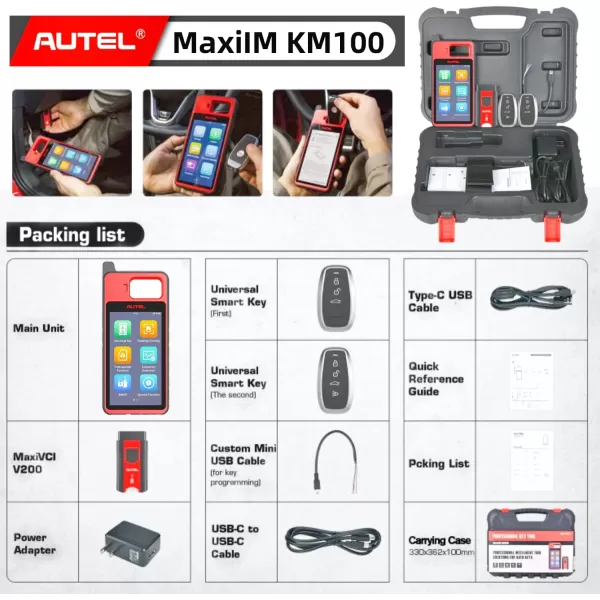 Autel MaxiIM KM100 Key Fob Programming Tool, Lifetime Free Updates, 2023 Newest Lite of IM508 IM608 Key Programmer, 99% OBD IMMO Keys, 60s Key Creation, with 2PCS Smart IKEYs, Chip Read Write Clone