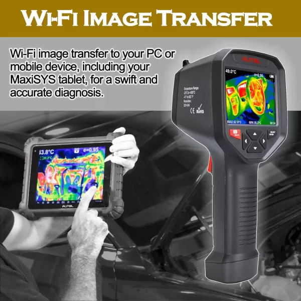 Autel MaxiIRT IR100 Thermal Imaging Camera Dual Camera High Resolution Auto-Focus Adjustable Emissivity Five Color Palettes Troubleshoot Brakes Exhaust HVAC Wi-Fi Image Transfer to PC MaxiSYS Tablets