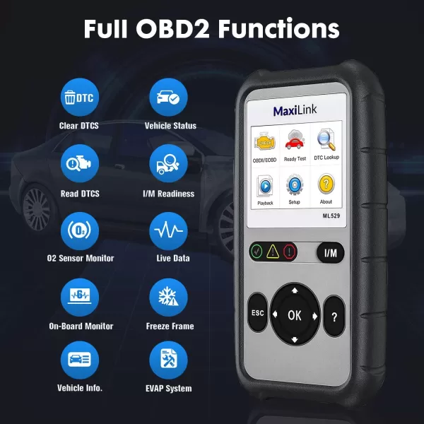 Autel MaxiLink ML529 OBD2 Scanner - Diagnostic Code Reader for Almost All OBD2 Compliant Vehicles, Upgraded Version of AL519 with AutoVIN Function &amp; Read Enchanced Code in Powertrain System