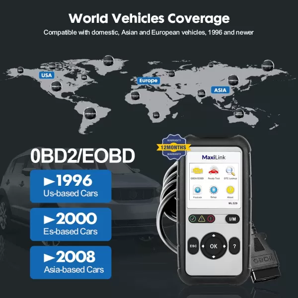 Autel MaxiLink ML529 OBD2 Scanner - Diagnostic Code Reader for Almost All OBD2 Compliant Vehicles, Upgraded Version of AL519 with AutoVIN Function &amp; Read Enchanced Code in Powertrain System