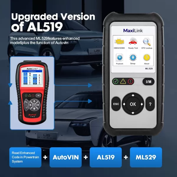 Autel MaxiLink ML529 OBD2 Scanner - Diagnostic Code Reader for Almost All OBD2 Compliant Vehicles, Upgraded Version of AL519 with AutoVIN Function &amp; Read Enchanced Code in Powertrain System