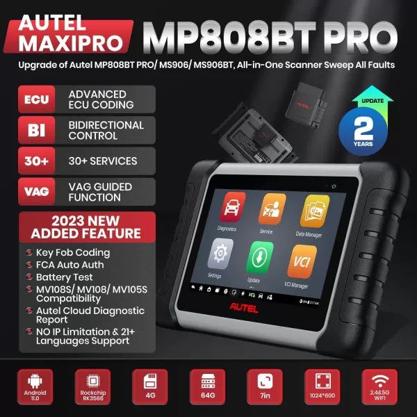 Autel MaxiPRO MP808BT PRO, 2023 Newest with 2-Year Update , ECU Coding as MS906 PRO/ MS906BT, Bidirectional Scan Tool, 30+ Service, OE Full Diagnose, Level up From MP808S, FCA SGW, 11.0 OS, ECU Coding as MS906 PRO/ MS906BT, Bidirectional Scan Tool, 30+ Service, OE Full Diagnose, Level up From MP808S, FCA SGW, 11.0 OS)