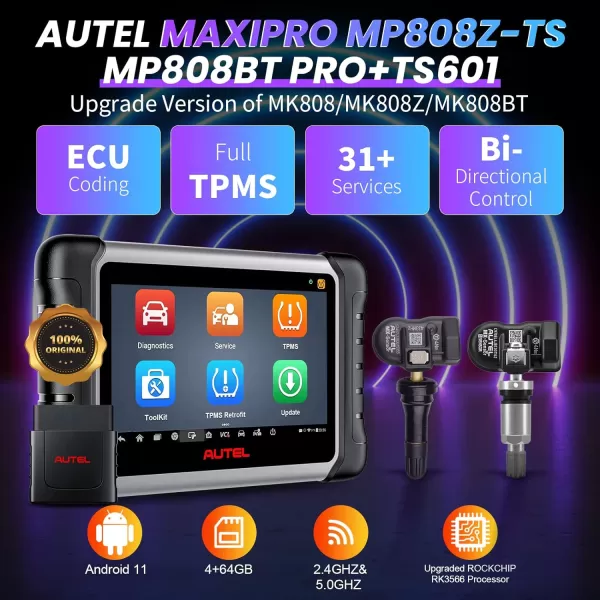 Autel MaxiPRO MP808Z-TS with Mx-Sensor Bundle: Android 11 ECU Coding Scanner with 2 Year Update, Full TPMS, 36+ Services, Upgraded of MP808TS &amp; MP808BT Pro, Alternative to MS906TS &amp; MK906 Pro-TS