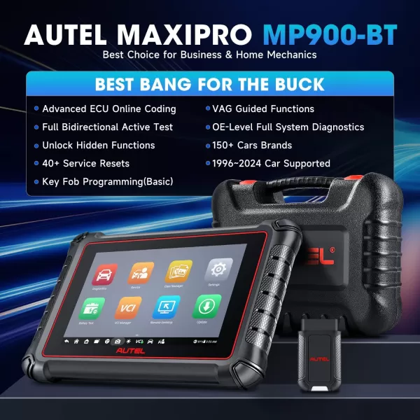 Autel MaxiPRO MP900-BT Scanner: 2023 DoIP/CAN FD MP900BT, Newer Model of MP808BT PRO, Ugraded of MS906BT/ DS808/ MP808S/ MP900/ DS900, ECU Coding Bidirectional Scan Tool, VIN/License Scan, 40+ Service