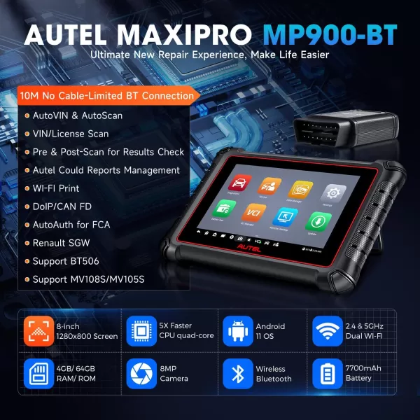 Autel MaxiPRO MP900-BT Scanner: 2023 DoIP/CAN FD MP900BT, Newer Model of MP808BT PRO, Ugraded of MS906BT/ DS808/ MP808S/ MP900/ DS900, ECU Coding Bidirectional Scan Tool, VIN/License Scan, 40+ Service