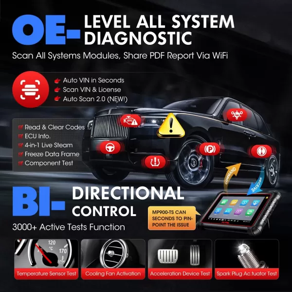 Autel MaxiPRO MP900-TS Scanner: 2023 DoIP/CAN-FD MP900TS Level-up of MS906TS MP808S-TS MP808BT Pro, 40+ Service, TPMS Programming Relearn, OE ECU Coding, Bidirectional Scan Tool, FCA Renault SGW OS 11