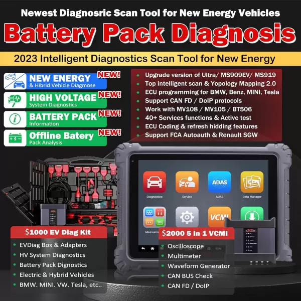 Autel MaxiSYS Ultra EV Autel Scanner High Voltage Battery Pack Analysis Diagnostic Scanner with EVDiag Kit MaxiFlash VCMI Bi Directional Control ECU Coding Programming Advanced MS919 MS909 MS908S