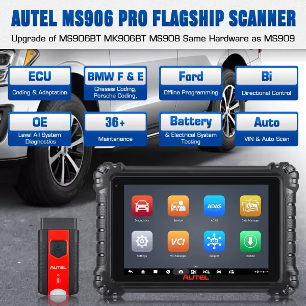 Autel MaxiSys MS906 PRO ECU Coding Scanner, 2023 MS906PRO Upgrade of MS906BT MP900-BT MP900, Android 10.0, Bidirectional Diagnostic, 3000+ Active Test, 36+ Service, CAN FD/DoIP, AutoScan 2.0, FCA SGW