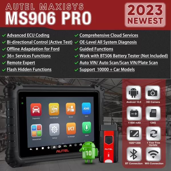 Autel MaxiSys MS906 PRO Scanner, 2023 Android 10 MS906PRO, Advanced ECU Coding, 3000+ Bidirectional, Newer of MK906Pro MK908 MS906BT MS906 MP900, 36+ Reset, Auto Scan 2.0, CAN FD/DoIP, FCA SGW, 128GB