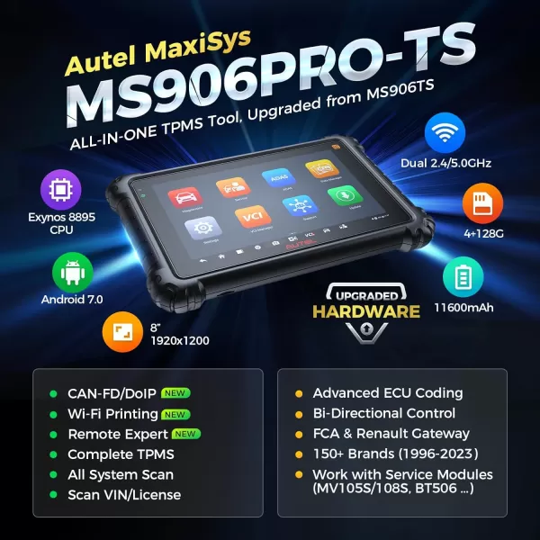Autel MaxiSys MS906 Pro-TS, 1 Years Free Update, Lite of MK908 Ⅱ, 2023 Top Autel Scanner, Upgraded MS906PRO, Full TPMS, ECU Coding, Active Test, 36+Services, Auto Scan, Autel Cloud, Android 10