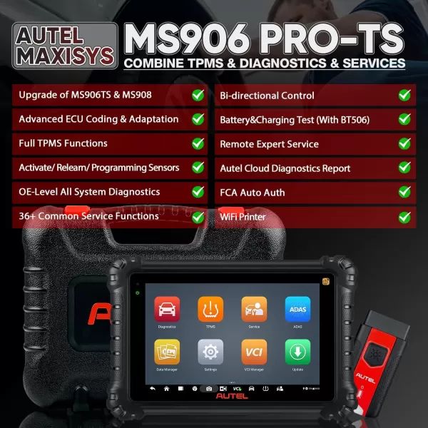 Autel MaxiSys MS906 Pro-TS, 2023 Newer Up of MS906 Pro MS906TS MS906BT MK908, Top TPMS Diagnostic &amp; ECU Coding, Bidirectional Control, 36+ Service, Full Diagnose, CANFD &amp; DOIP, WiFi Print, 4G+128G