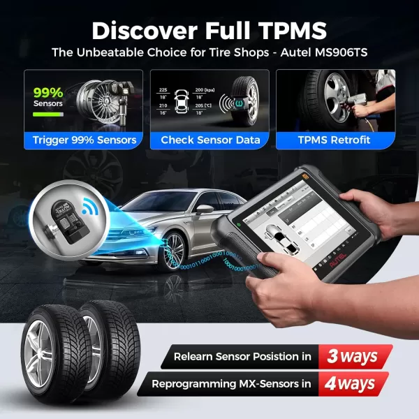 Autel MaxiSys MS906TS, Enhanced Autel Scanner: MS906Pro/MS906BT/DS808/MK808/MP808, Lite of MK908, Same TPMS as MS906Pro-TS, ECU Coding, Active Test, 36+ Services, FCA AutoAuth