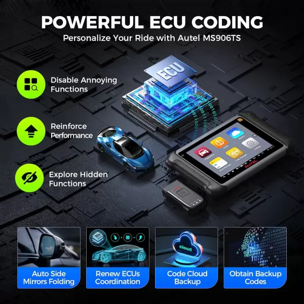 Autel MaxiSys MS906TS, Enhanced Autel Scanner: MS906Pro/MS906BT/DS808/MK808/MP808, Lite of MK908, Same TPMS as MS906Pro-TS, ECU Coding, Active Test, 36+ Services, FCA AutoAuth