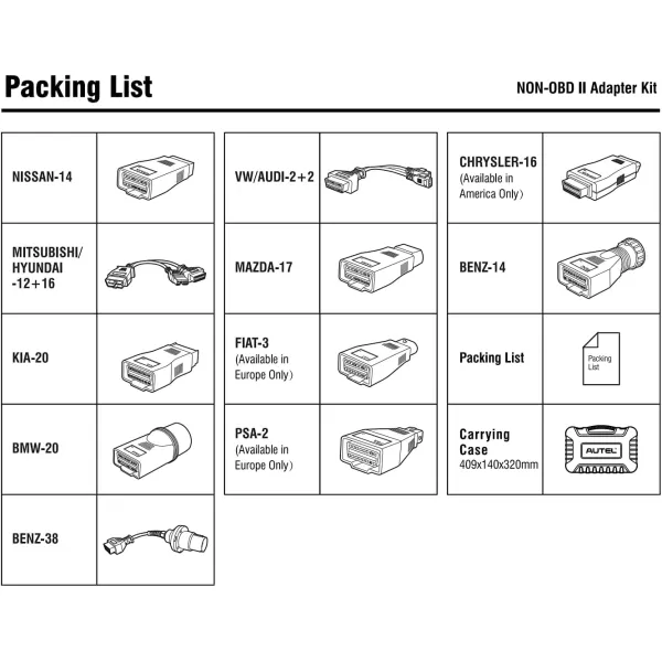 Autel MaxiSys MSOBD2KIT Non-OBDII Adapter Kit 11 Adapters for Vehicles Without OBD2 Port Within Blow-Molded Carrying Case OBD2 Connectors Support MS Ultra MS919 MS909 MX808 TS608