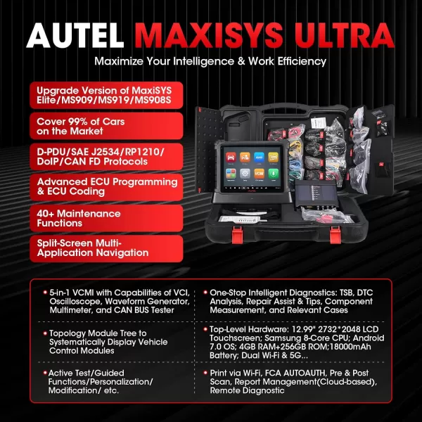 Autel MaxiSys Ultra Autel Scanner: 2023 Top Automotive Intelligent Diagnostic Scan Tool with 5-in-1 VCMI, J2534 ECU Programming, 40+ Services, Topology Map, Upgraded of MS908S Pro Elite/MS909/MS919