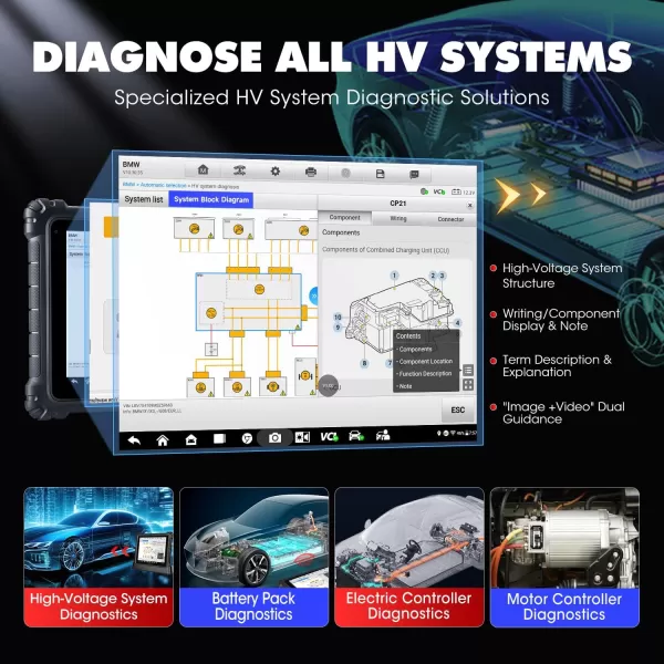 Autel MaxiSys Ultra EV: 2023 Top EV Intelligent Diagnostic Scanner Up of MSUltra MS919 MS909EV, High-Voltage Systems &amp; Battery Analysis, Topology 2.0, ECU Programming, 40+ Reset, 5in1 VCMI, EVDiag KIT