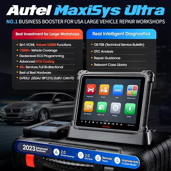 Autel MaxiSys Ultra Scanner, 2023 MSUltra Top Intelligent with Enhanced Topology 2.0, [$2000] 5in1 VCMI, OE-Level ECU Programming &amp; Coding, 40+ Service, Updated of Ultra EV/ MS909EV/ MS919 /MS909