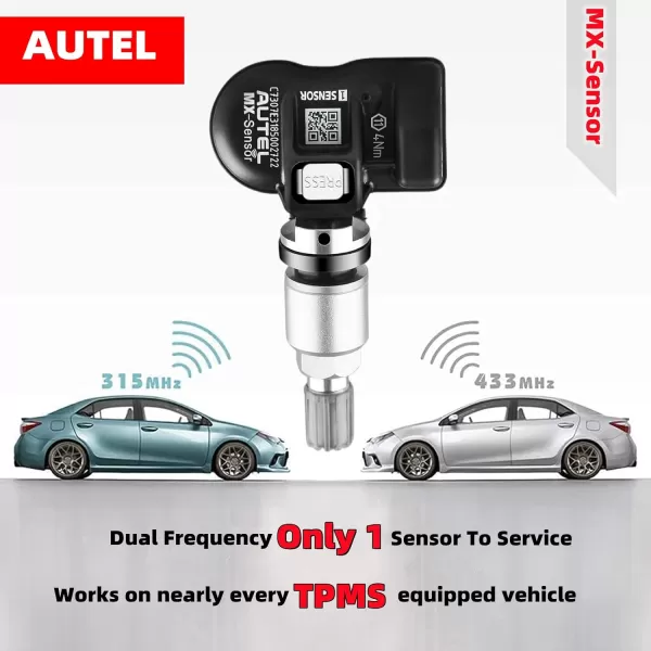 Autel MaxiTPMS 315MHz/433MHz 2 in 1 with TPMS Tool MX-Sensor Programmable fit Tire Pressure Monitoring OEM TPMS Sensors Press-in Metal Valves,Pack of 4PC Sensors