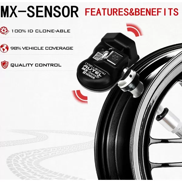 Autel MaxiTPMS 315MHz/433MHz 2 in 1 with TPMS Tool MX-Sensor Programmable fit Tire Pressure Monitoring OEM TPMS Sensors Press-in Metal Valves,Pack of 4PC Sensors