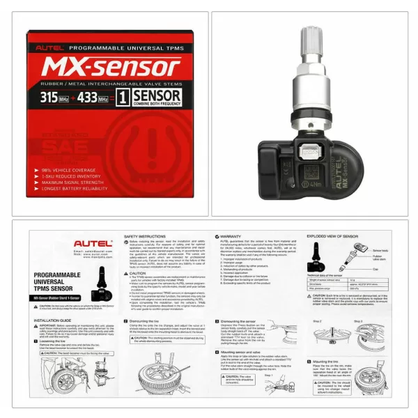 Autel MaxiTPMS 315Mhz/433Mhz 2In1 Universal Programmable OEM TPMS fit Tire Pressure Monitoring MX-Sensor Press-in Metal Valve 1PC for TS401/TS408/TS501/TS508/TS608/MK808TS/MS906TS/ITS600