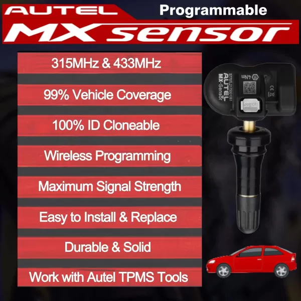 Autel MaxiTPMS 315Mhz/433Mhz 2In1 Universal Programmable OEM TPMS fit Tire Pressure Monitoring MX-Sensor Press-in Rubber Valve 1PC for TS401/TS408/TS501/TS508/TS608/MK808TS/MS906TS/ITS600
