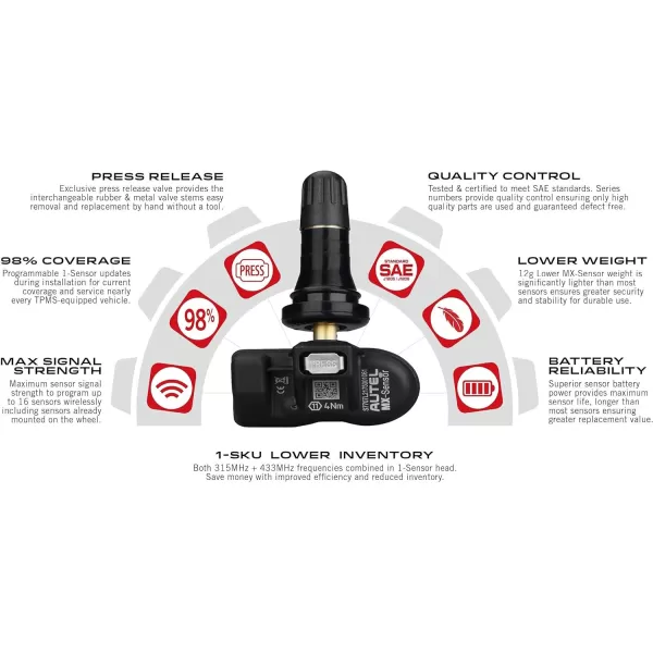 Autel MaxiTPMS MX Sensor 20pcs Pack with OBD2 Scanner Rubber Stem 315/433MHz TPMS Sensor Universal Tire Sensor Programmed by TPMS Tool TS401 TS408 TS508 TS601 TS608 MK808TS MX808TS MS906TS ITS600