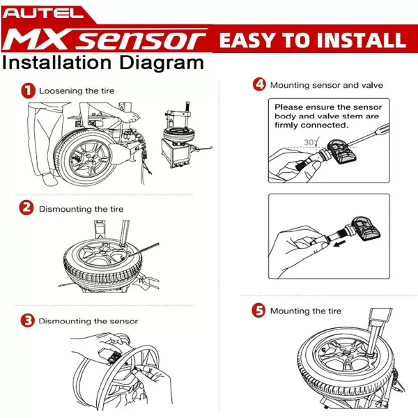 Autel MaxiTPMS MX Sensor 20pcs Pack with OBD2 Scanner Rubber Stem 315/433MHz TPMS Sensor Universal Tire Sensor Programmed by TPMS Tool TS401 TS408 TS508 TS601 TS608 MK808TS MX808TS MS906TS ITS600