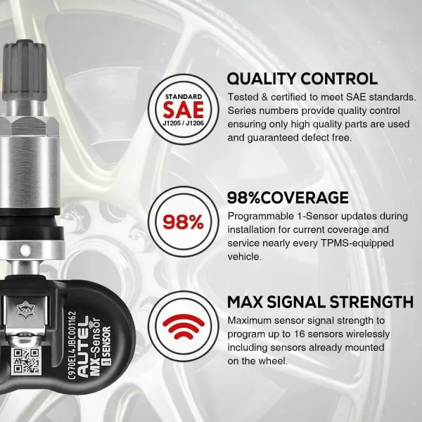 Autel MaxiTPMS MX Sensor 315/433MHz 4 PCS Pack Metal Stem TPMS Sensor Universal Tire Sensor Programmed by TPMS Tool TS401 TS408 TS508 TS608 MX808TS MS906TS MK808TS ITS600 ITS600Pro MS906Pro-TS