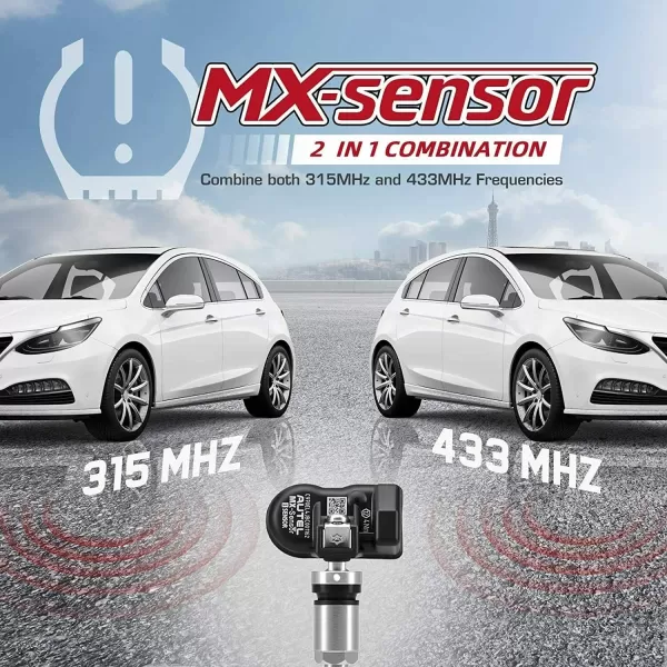 Autel MaxiTPMS MX Sensor 315/433MHz 4 PCS Pack Metal Stem TPMS Sensor Universal Tire Sensor Programmed by TPMS Tool TS401 TS408 TS508 TS608 MX808TS MS906TS MK808TS ITS600 ITS600Pro MS906Pro-TS