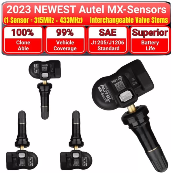 Autel MaxiTPMS MX Sensor 315/433MHz 4 PCS Pack Rubber Stem TPMS Sensor Universal Tire Sensor Programmed by TPMS Tool TS401 TS408 TS501 TS508 TS601 TS608 MX808TS MS906TS MK808TS ITS600 MS906Pro-TS