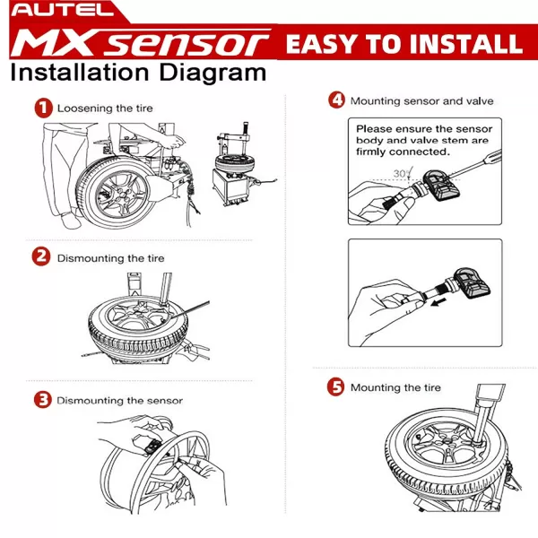 Autel MaxiTPMS MX Sensor 315/433MHz 4 PCS Pack Rubber Stem TPMS Sensor Universal Tire Sensor Programmed by TPMS Tool TS401 TS408 TS501 TS508 TS601 TS608 MX808TS MS906TS MK808TS ITS600 MS906Pro-TS