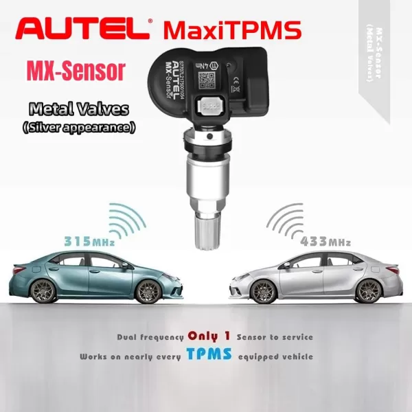 Autel MaxiTPMS MX Sensor 4pcs Pack Stem Metal Stem 315/433MHz TPMS Sensor Universal Tire Sensor Programmed by TPMS Tool TS401 TS408 TS501 TS508 TS601 TS608 MK808TS MX808TS MS906TS ITS600