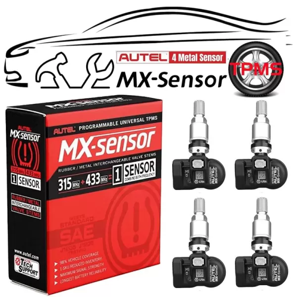 Autel MaxiTPMS MX Sensor 4pcs Pack Stem Metal Stem 315/433MHz TPMS Sensor Universal Tire Sensor Programmed by TPMS Tool TS401 TS408 TS501 TS508 TS601 TS608 MK808TS MX808TS MS906TS ITS600