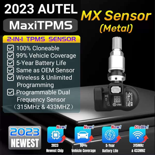 Autel MaxiTPMS MX Sensor 4pcs Pack Stem Metal Stem 315/433MHz TPMS Sensor Universal Tire Sensor Programmed by TPMS Tool TS401 TS408 TS501 TS508 TS601 TS608 MK808TS MX808TS MS906TS ITS600
