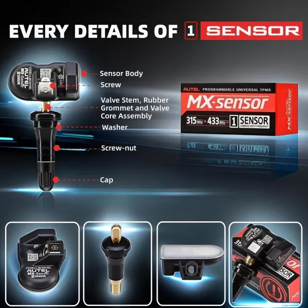 Autel MaxiTPMS MX Sensor 8pcs Dual Frequency 315/433MHz Metal Stem TPMS Sensor Universal Tire Sensor Programmed by TS401 TS408 TS501 TS508 TS601 TS608 MK808TS MX808TS MS906TS ITS600