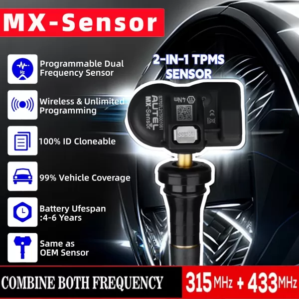 Autel MaxiTPMS MX Sensor 8pcs Dual Frequency 315/433MHz Metal Stem TPMS Sensor Universal Tire Sensor Programmed by TS401 TS408 TS501 TS508 TS601 TS608 MK808TS MX808TS MS906TS ITS600