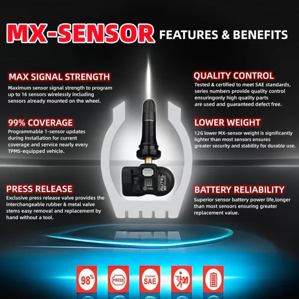 Autel MaxiTPMS MX Sensor 8pcs Dual Frequency 315/433MHz Metal Stem TPMS Sensor Universal Tire Sensor Programmed by TS401 TS408 TS501 TS508 TS601 TS608 MK808TS MX808TS MS906TS ITS600