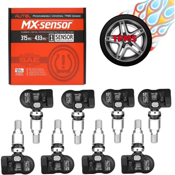 Autel MaxiTPMS MX Sensor 8pcs Dual Frequency 315/433MHz Metal Stem TPMS Sensor Universal Tire Sensor Programmed by TS401 TS408 TS501 TS508 TS601 TS608 MK808TS MX808TS MS906TS ITS600
