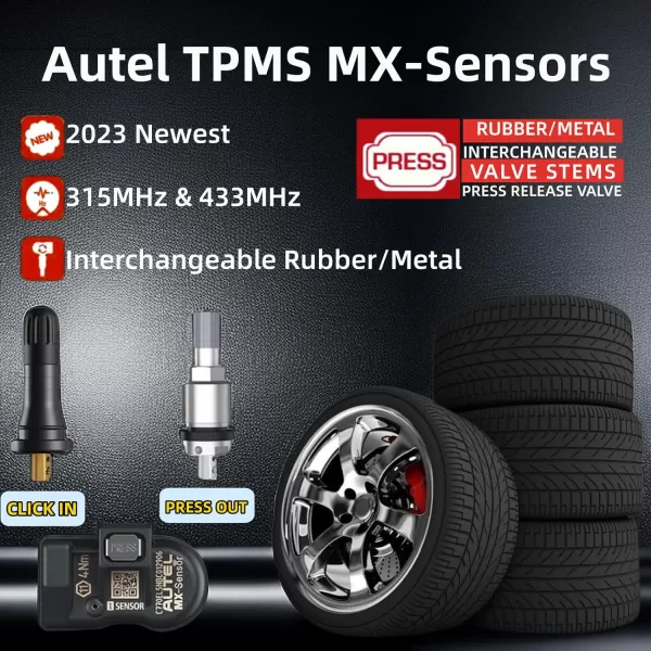 Autel MaxiTPMS MX Sensor 8pcs Dual Frequency 315/433MHz Metal Stem TPMS Sensor Universal Tire Sensor Programmed by TS401 TS408 TS501 TS508 TS601 TS608 MK808TS MX808TS MS906TS ITS600