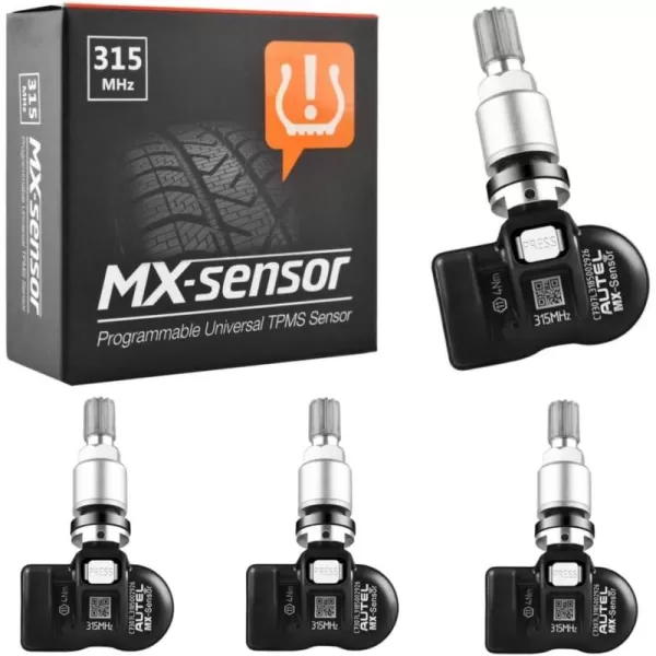 Autel MaxiTPMS Mx Sensor Press in No Tool Needed Metal 315Mhz Universal TPMS Sensor Programmable by Autel TPMS Tool TS401 TS408 TS501 TS508 TS601 ITS600 Replacement TPMS Sensor 4PCS