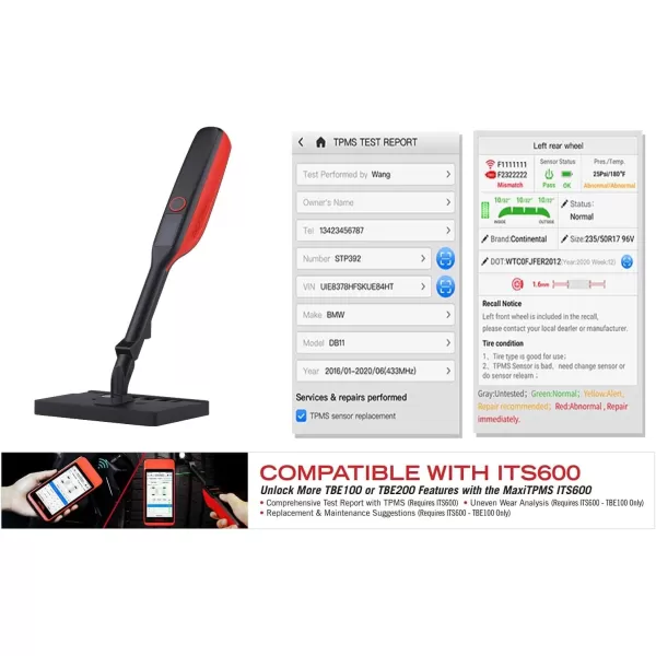 Autel MaxiTPMS TBE100 with Screen Wiper Laser-Enabled Tire Tread Depth &amp; Brake Disc Wear Examiner Touchscreen Real-time Tire Health Tire ID Scan Reports &amp; Repair Tips On ITS600 )